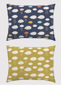 surface pattern design happy clouds print kids blue coral ochre wolken cushion kussen illustratie illustration so happy design