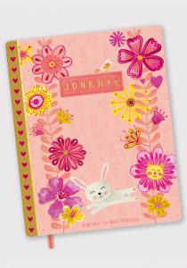 Cover journal rabbit flowers pink uellow ochre handpainted illustration